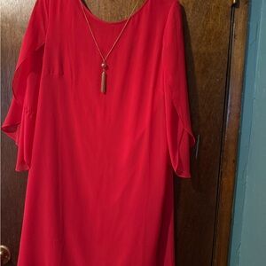 Style & Co. Red Long Sleeve Shift Dress with Flounce Sleeves